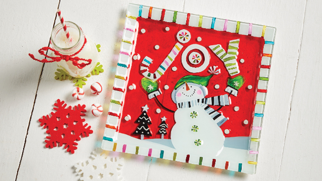 SNOWMAN JOY GLASS PLATE