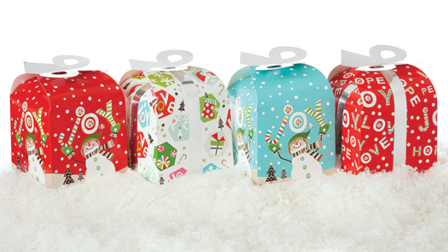 SNOWMAN JOY RIBBON FOIL TREAT BOXES - SET OF 8