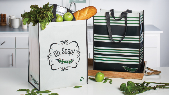OH SNAP & STRIPE GROCERY TOTES, SET OF 2